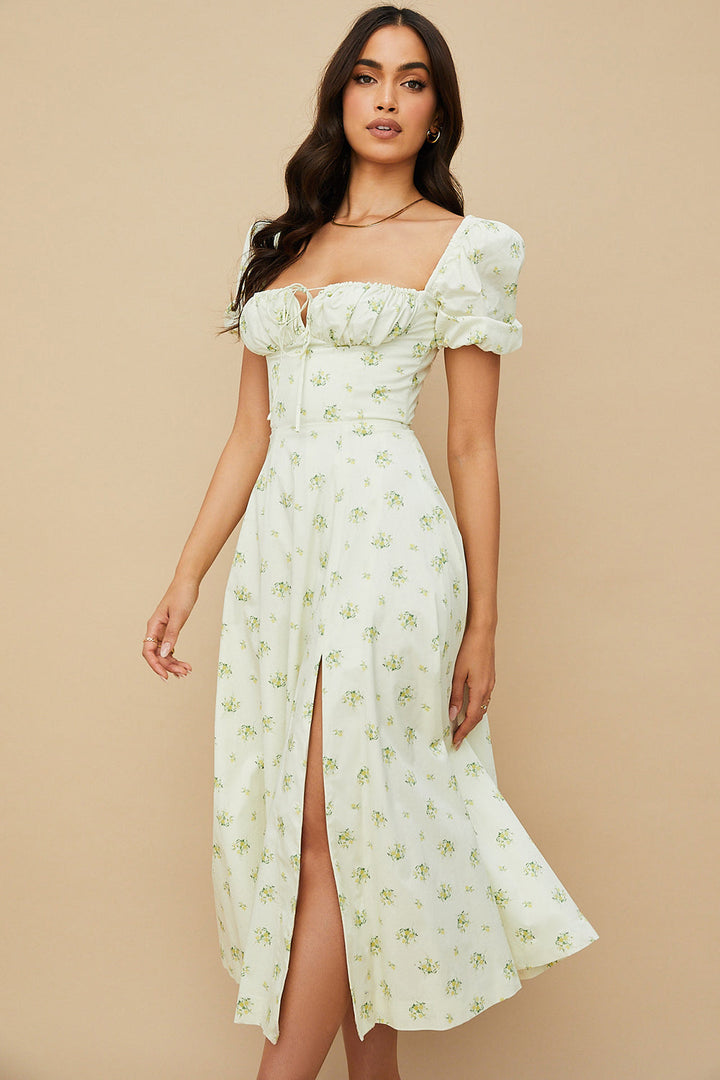 Ailene™ - 花朵泡泡袖連衣裙